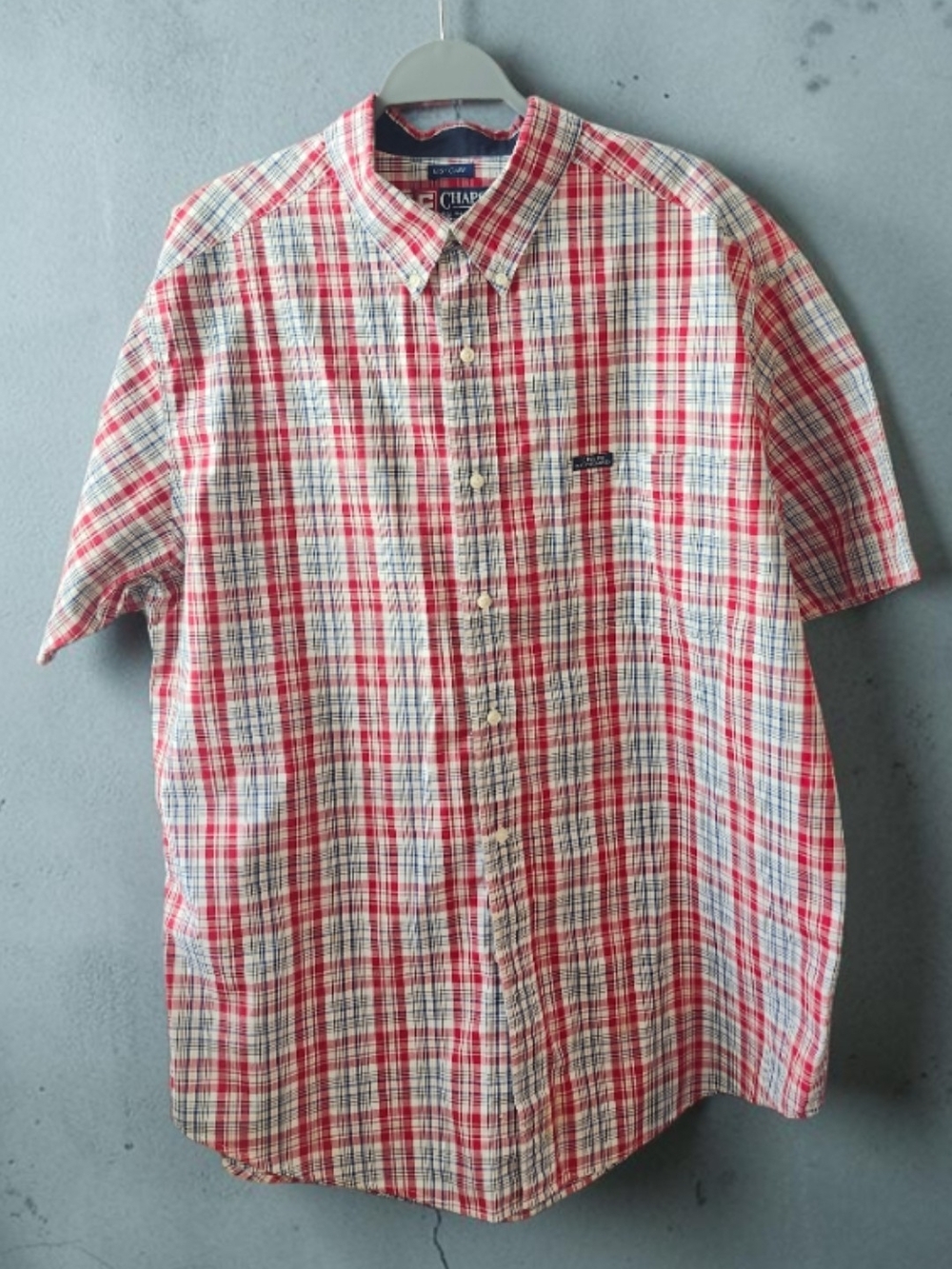 Chaps Red and White Plaid Short-Sleeve Button-Down Shirt